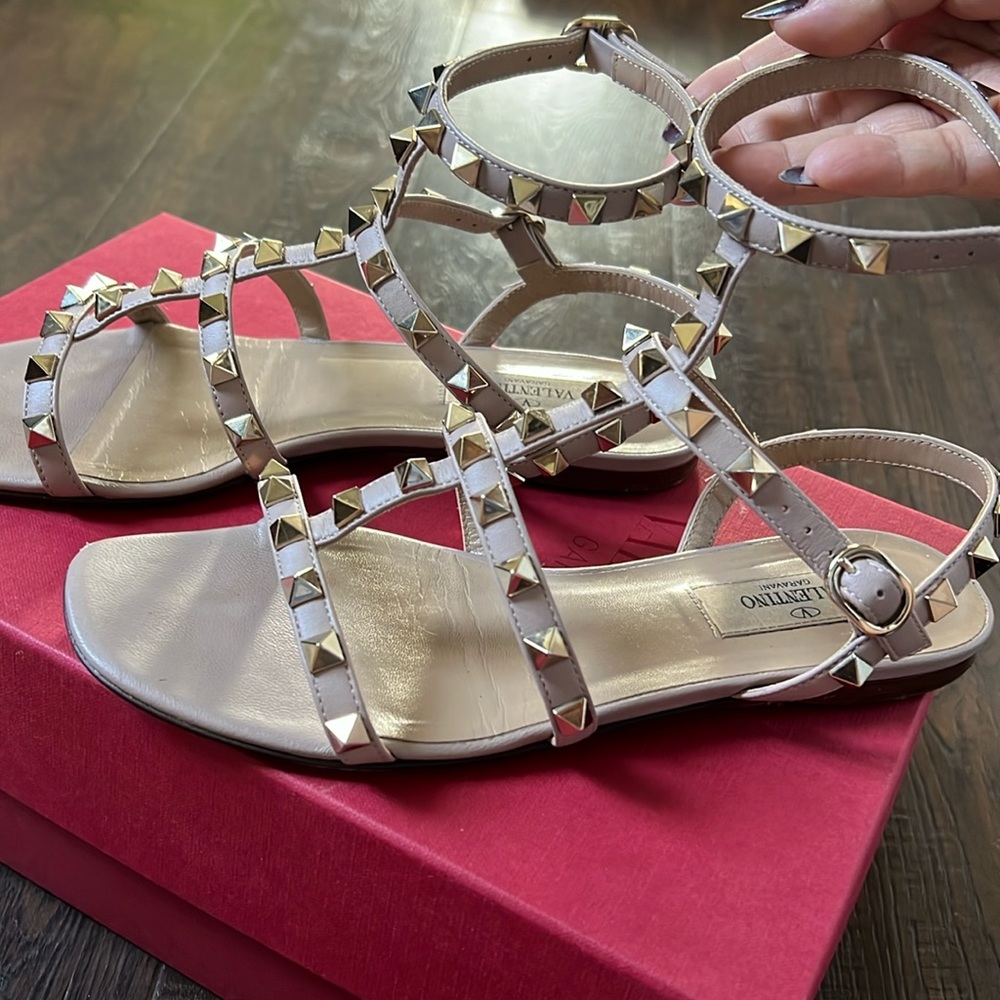 Valentino Rockstud Flat Calfskin Sandal